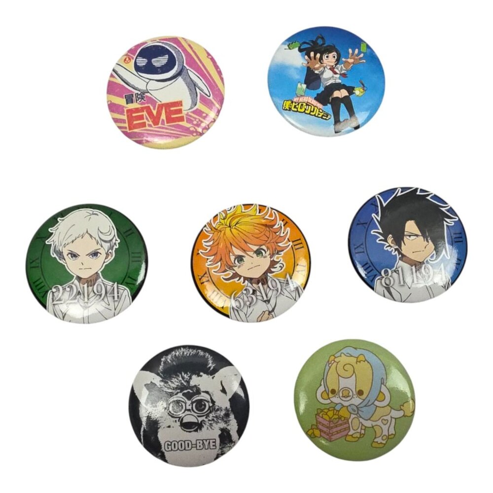 Pop Culture Button Pin Lot of 7 Assorted Characters Anime Furby More